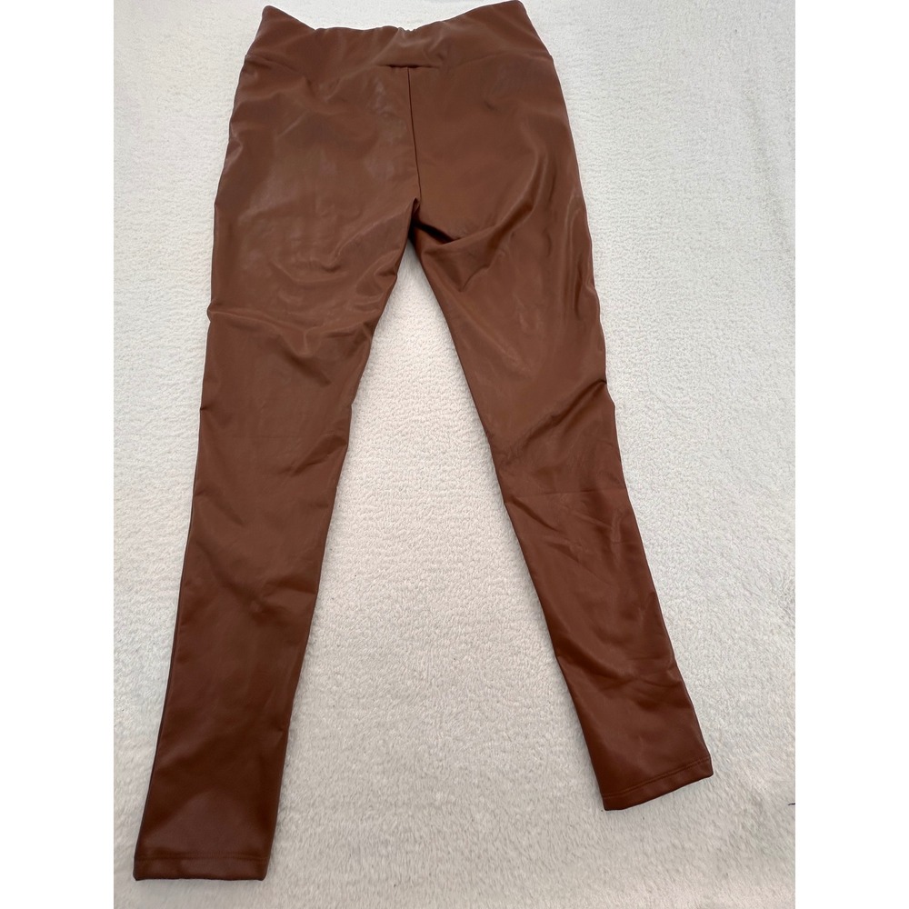 Laila Ali Womens Faux Leather Leggings Cognac Brown High Waisted Pants Large NEW